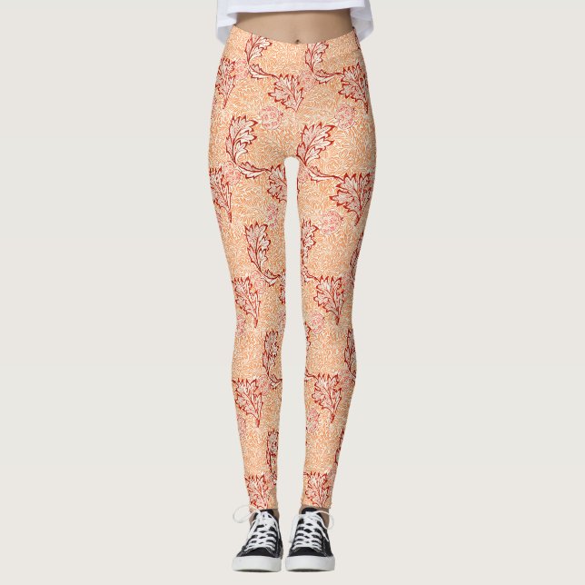 Burgundy Leaf Pattern Leggings (Vorderseite)