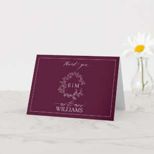 Burgundy Leafy Wappen Monogram Foto Vielen Dank Karte