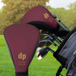 Burgundy Leather Look Monogram Personalisiert Name Golf Headcover<br><div class="desc">Personalisierter Golffahrer mit Kopfbedeckung. Ihre Initialen sind in moderner überdimensionaler Typografie geschrieben und Sie können auch Ihren Namen oder den Namen Ihres Golfclubs hinzufügen. Das Design ist mit einem Ledertexturierten Hintergrund in Bordeaux bedruckt.</div>
