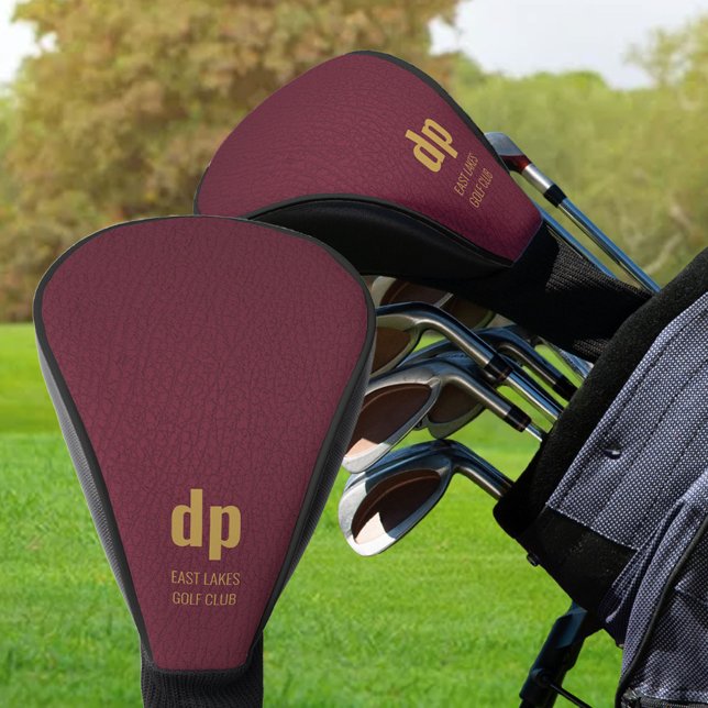Burgundy Leather Look Monogram Personalisiert Name Golf Headcover (Von Creator hochgeladen)