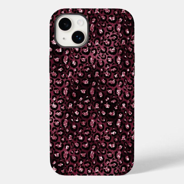 Burgundy Leopard Print Glitzer Case-Mate iPhone 14 Plus Hülle (Rückseite)