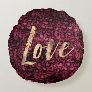 Burgundy Leopard Print Gold Liebe Rundes Kissen
