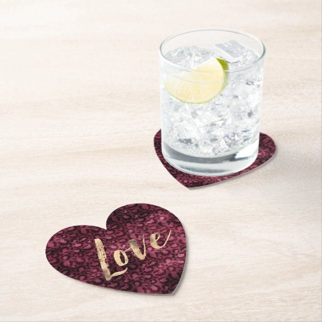 Burgundy Leopard Print Gold Liebe Untersetzer (Vor Ort)