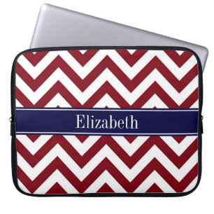 Burgundy Lg Zickzack Navy Name Monogram Laptopschutzhülle