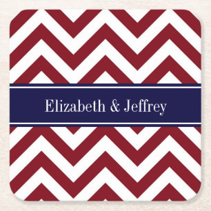 Burgundy Lg Zickzack Navy Name Monogram Rechteckiger Pappuntersetzer