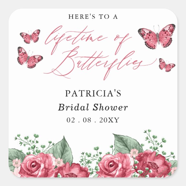 Burgundy Lifetime von Butterflies-Brautparty Quadratischer Aufkleber (Vorderseite)