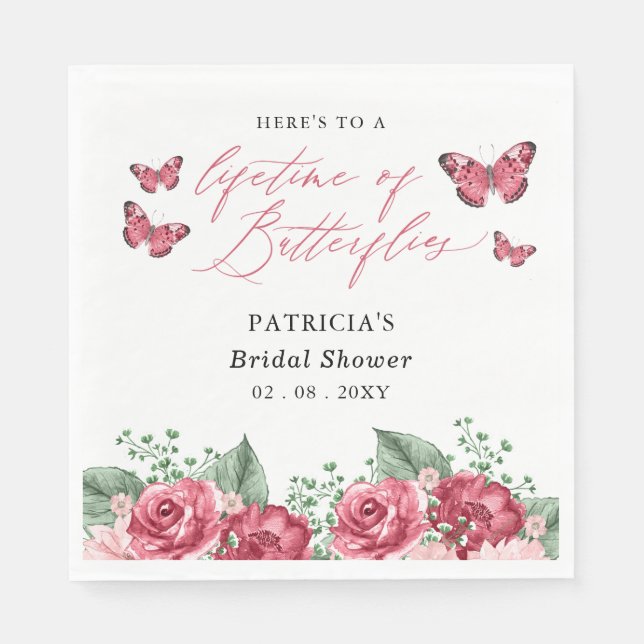 Burgundy Lifetime von Butterflies-Brautparty Serviette (Vorderseite)