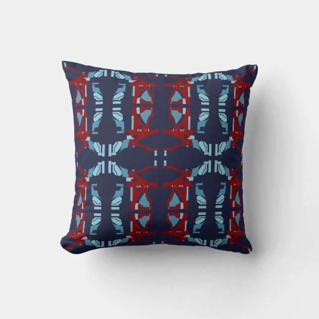 Burgundy Light Blue Navy Mittelmeer Große Fliesen Kissen (Vorderseite)