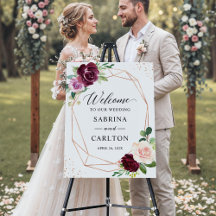 Burgundy Lila Blush Floral Geometric Wedding
