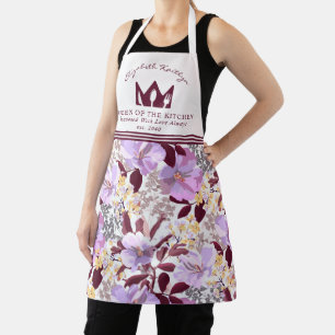 Burgundy Lila Floral   Königin der Küche Schürze
