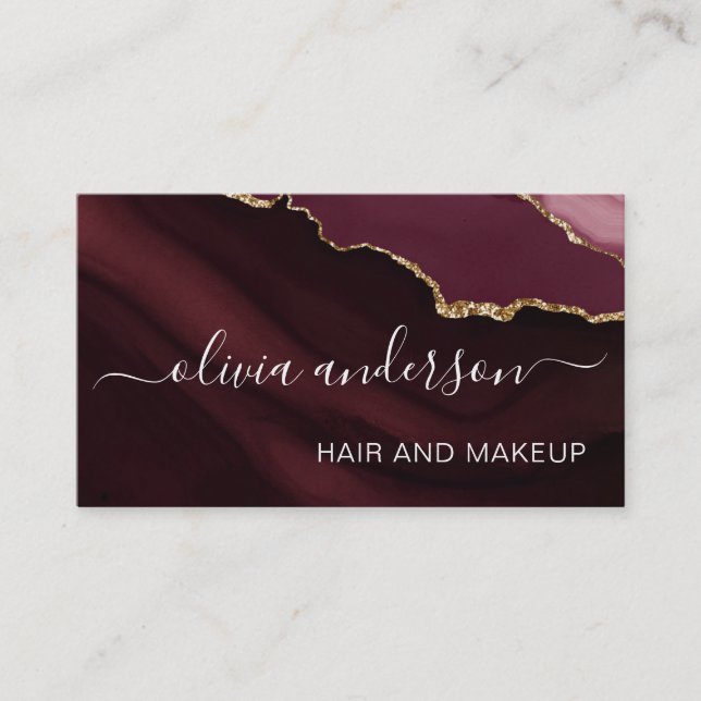 Burgundy Lila Gold Agate Geode Hair Makeup Salon Visitenkarte (Vorderseite)