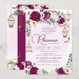 Burgundy Lila Gold Floral Elegantes Brautparty Einladung