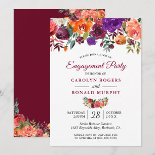 Burgundy Lila Orange Floral Engagement Party Einladung