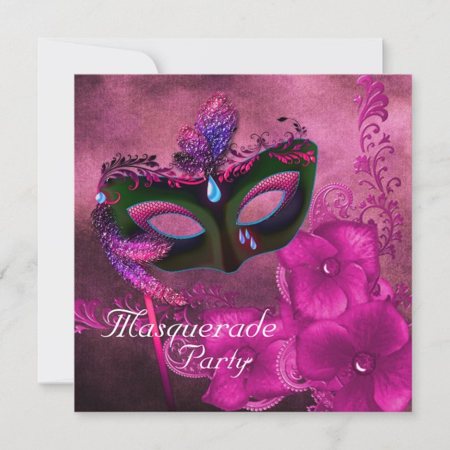Burgundy Lila Pink Masquerade Party Einladungen (Vorderseite)