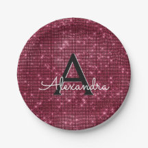 Burgundy Lila Sparkle Monogram Birthday