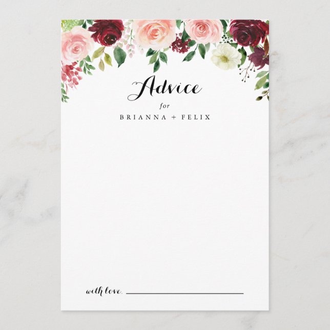 Burgundy Lila Spring Floral Calligraphy Wedding Hinweiskarte (Vorderseite)