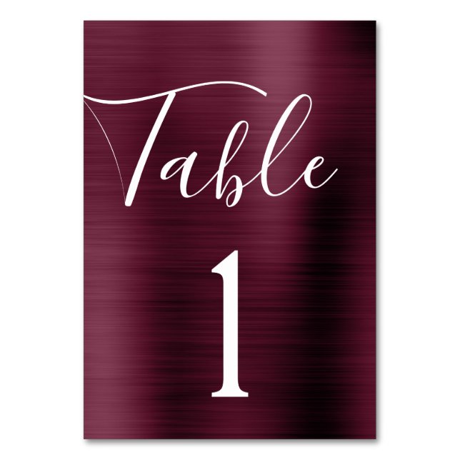 Burgundy Lila Wedding Metallic Tischnummer (Vorderseite)