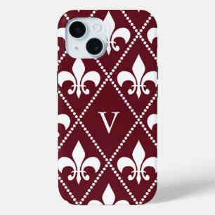 Burgundy-Lilie mit Monogramm iPhone 15 Hülle