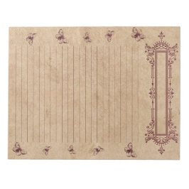 Burgundy Lines Butterfly Border Rustic Parchment Notizblock