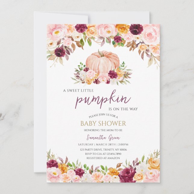 Burgundy Little Pumpkin Baby Dusche Einladung (Vorderseite)