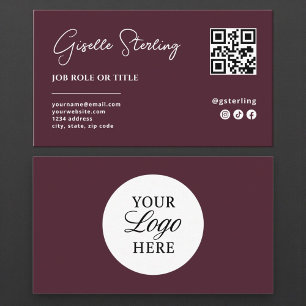 Burgundy Logo QR Code Berufliches Firmenskript Visitenkarte