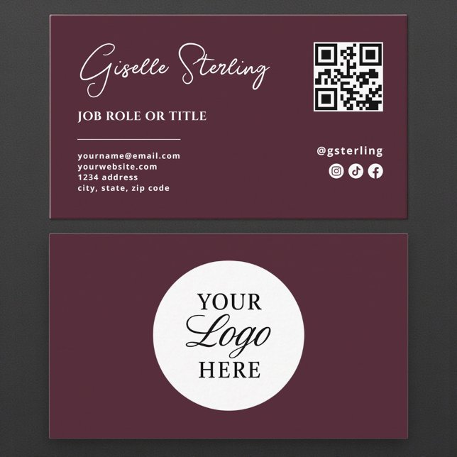 Burgundy Logo QR Code Berufliches Firmenskript Visitenkarte (Von Creator hochgeladen)