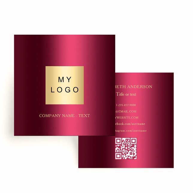 Burgundy Logo QR Code Social Media Icons Premium Quadratische Visitenkarte (Von Creator hochgeladen)