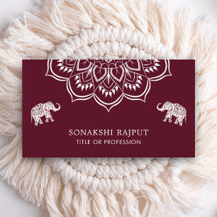 Burgundy Mandala Elephants Indian Visitenkarte