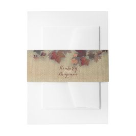 Burgundy Maple Verlasst Rustikale Burlap-Hochzeit Einladungsbanderole