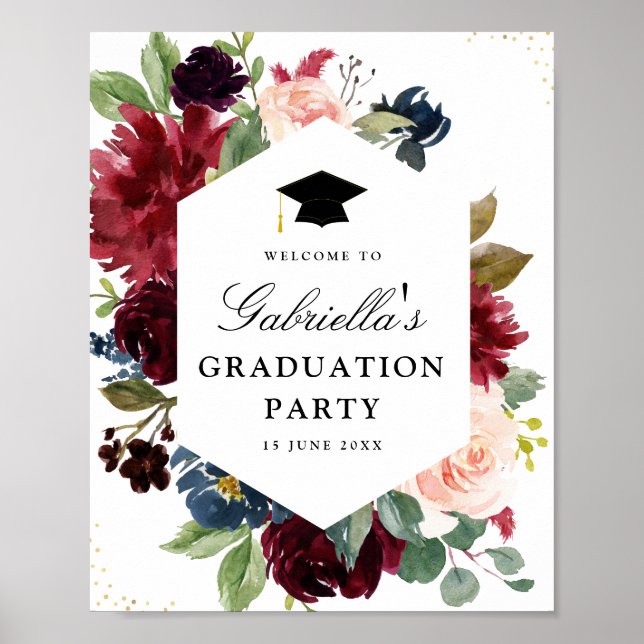Burgundy Marine & Blush Blues Graduierungsparty un Poster (Vorne)