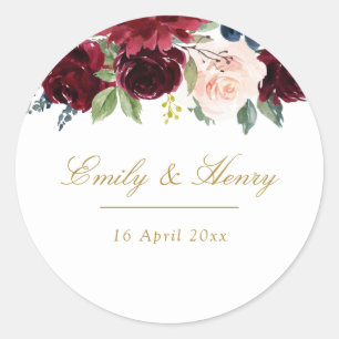 Burgundy marine fleurit autocollant mariage