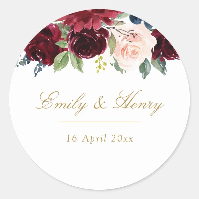 Burgundy marine fleurit autocollant mariage (Devant)