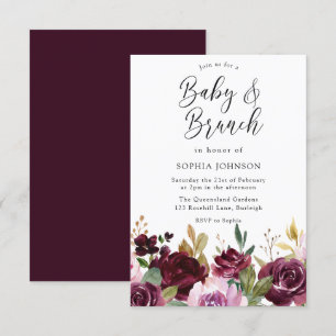 Burgundy Maroon Blume Baby & Brunch Babydusche Einladung