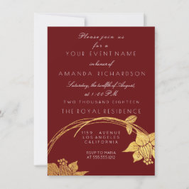 Burgundy Maroon Champaign Gold Floral Red Einladung