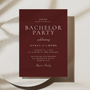 Burgundy Maroon Classic Moderne Bachelor Party Einladung