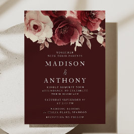 Burgundy Maroon Elegante Vintage Rose Hochzeit Einladung