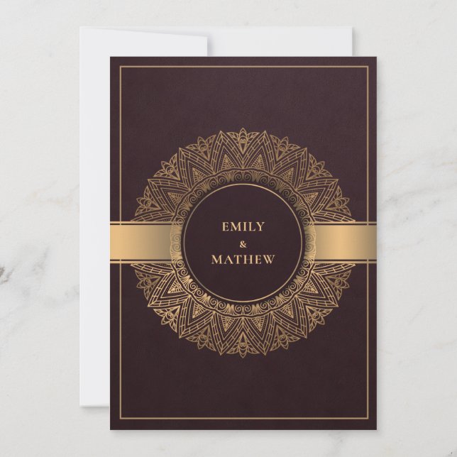 BURGUNDY MAROON GOLD CLASSY VERZIERT MANDALA WEDD EINLADUNG (Rückseite)