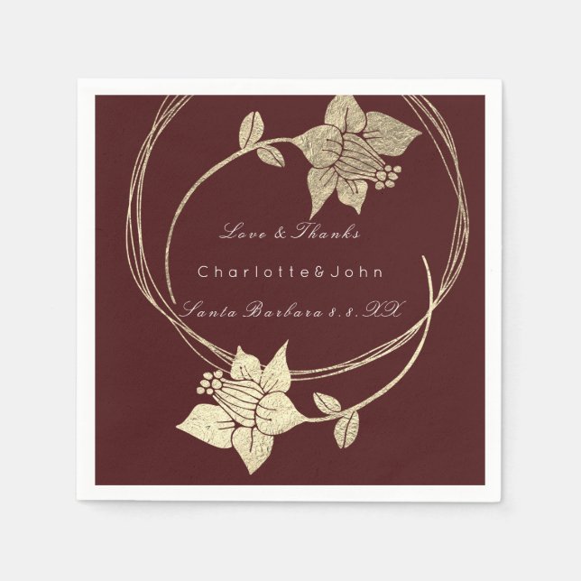 Burgundy Maroon Gold Floral Event Bridal Wedding Serviette (Vorderseite)