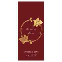 Burgundy Maroon Gold Floral Red Mariage Menu