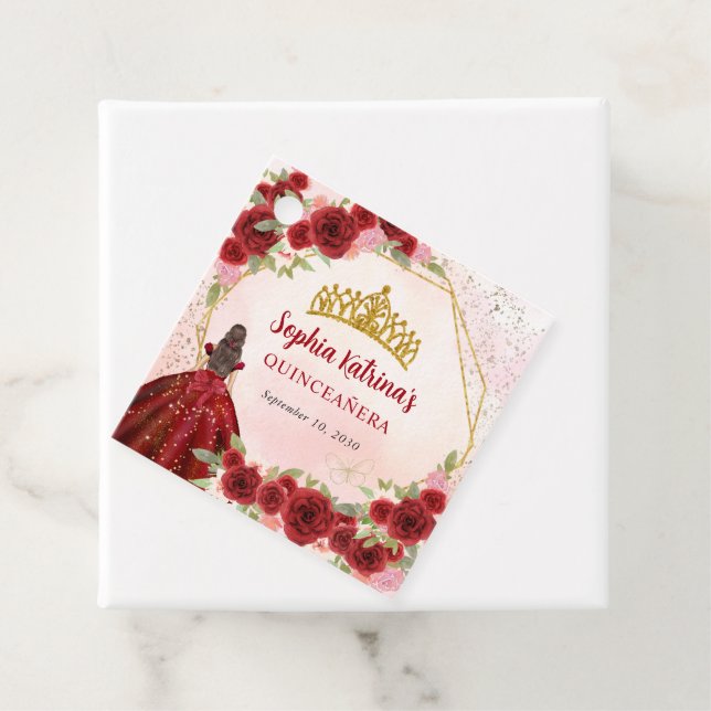 Burgundy Maroon Gold Glitzer Floral Princess Tiara Geschenkanhänger (Beispiel)