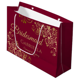 Burgundy Maroon & Gold Lace Elegante Stadtrundgang Große Geschenktüte