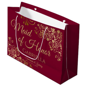 Burgundy Maroon & Gold Lace Trauzeugin Wedding Große Geschenktüte