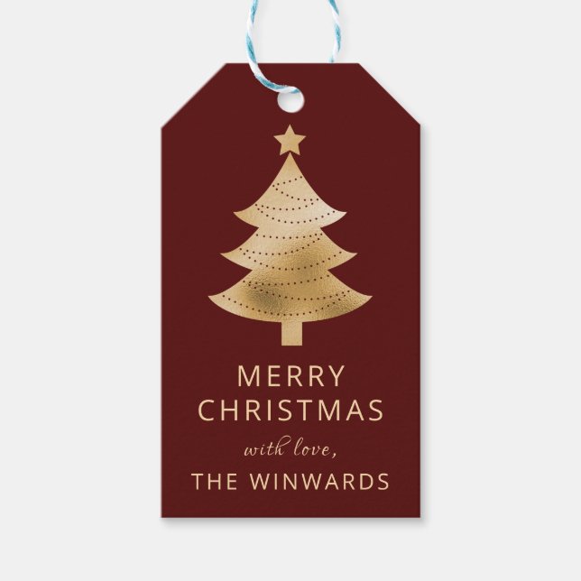 Burgundy Maroon Gold Weihnachtsbaum Geschenkanhänger (Vorderseite)