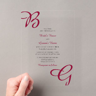 Burgundy Maroon Initials Herbst Hochzeit im Herbst Acryleinladungen