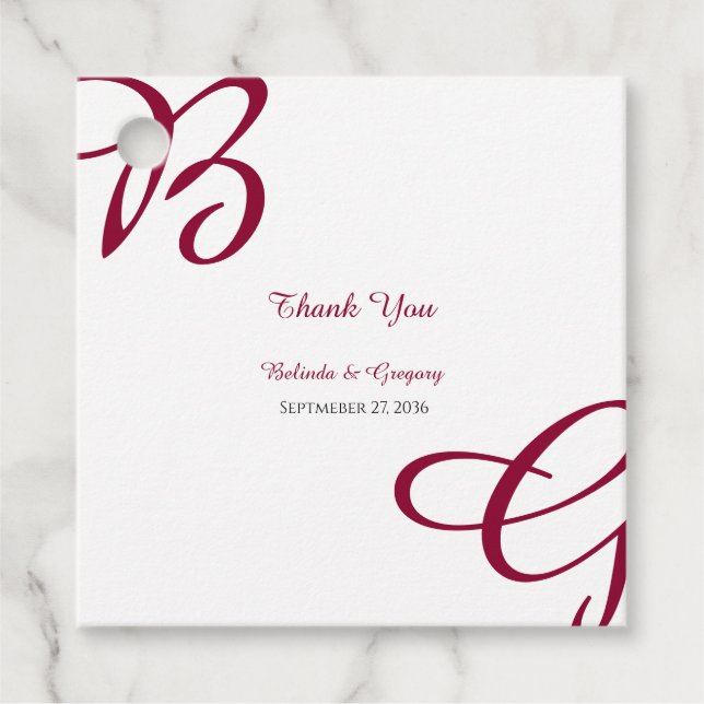 Burgundy Maroon Initials Herbst Hochzeit im Herbst Geschenkanhänger (Vorderseite)