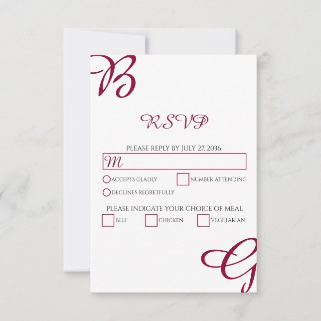 Burgundy Maroon Initials Herbst Hochzeit im Herbst RSVP Karte (Vorderseite)
