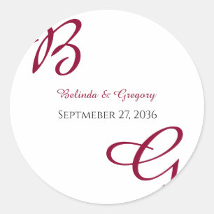 Burgundy Maroon Initials Herbst Hochzeit im Herbst Runder Aufkleber