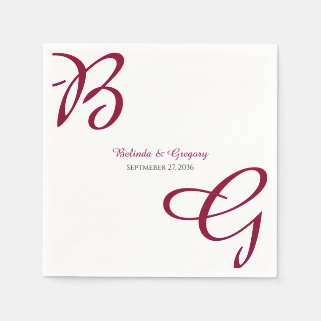 Burgundy Maroon Initials Herbst Hochzeit im Herbst Serviette (Vorderseite)