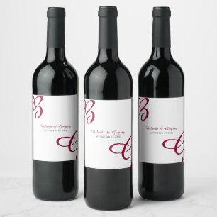 Burgundy Maroon Initials Herbst Hochzeit im Herbst Weinetikett