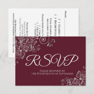 Burgundy Maroon mit eleganter Silver Lace Hochzeit RSVP Karte